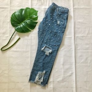 Yjnewprice blue distressed raw hem jeans size 3XL